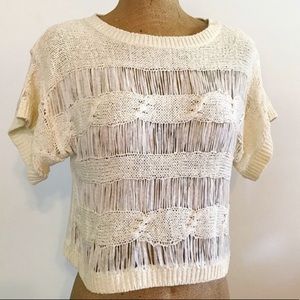 Takeout Cream Sheer Crop Top Sweater